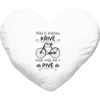 Polštář Polštář pro cyklisty - Máš-li řídítka křivě, utop svůj žal v pivě - bílý 40 x 35 cm