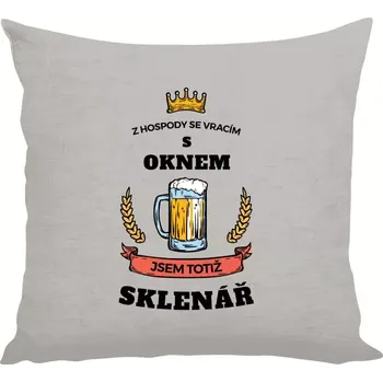 Polštář Polštář lněný 40x40 cm Z hospody se vracím - Sklenář