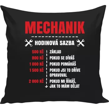 Polštář Polštář černý 40x40 cm Hodinová sazba - mechanik