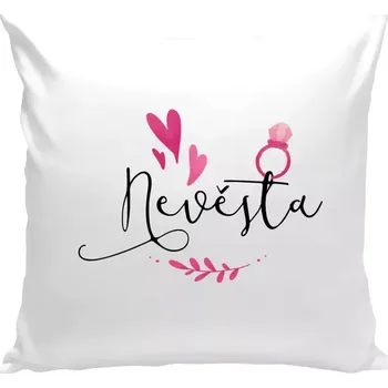 Polštář Polštář bílý 40x40 cm Nevěsta - srdíčka a lístečky