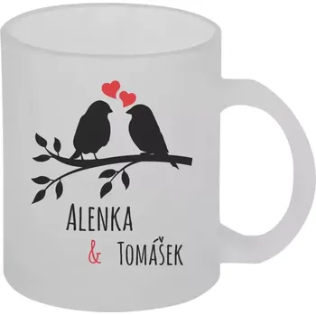 Hrnek 330 ml - skleněný matný Ptáčci na větvi - vlastní jména