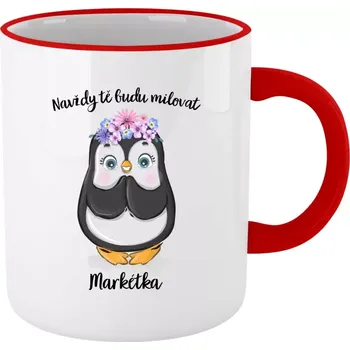 Hrnek 330 ml - barevný lem a ucho Navždy tě budu milovat