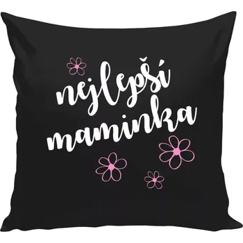 Polštář Polštář černý 40x40 cm Nejlepší maminka - kytičky