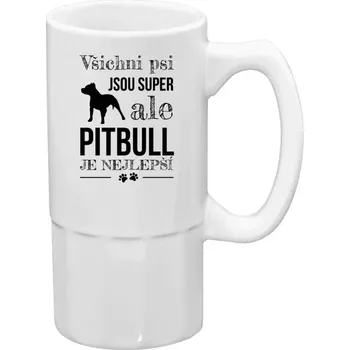 Sklenice Půllitr bílý vysoký Pitbull je nejlepší