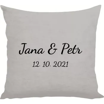 Polštář Polštář lněný 40x40 cm Jména a datum písmo 2