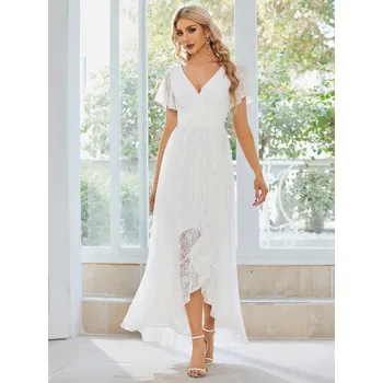 Dámské šaty Večerní šaty s výstřihem a krátkým průsvitným rukávem Barva: Bílá, Velikost: L