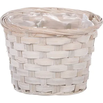 Stojan na květiny Autronic Obal na květiny, bambusové proutí. Bílá barva. Včetně PVC vložky XJ7006 WT