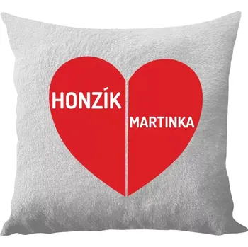 Polštář Polštář bílý 40x40 cm - dlouhý chlup Rozpůlené srdce se jmény