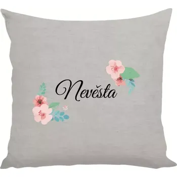 Polštář Polštář lněný 40x40 cm Nevěsta - růžovomodré květiny