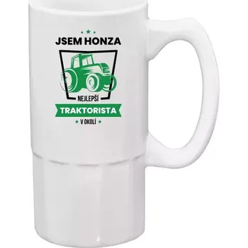 Sklenice Půllitr bílý vysoký Nejlepší v okolí - traktorista