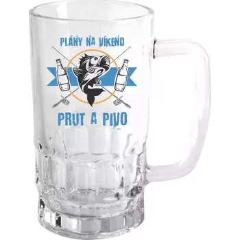 Sklenice Rybářský půllitr - Plány na víkend - prut a pivo - čirý