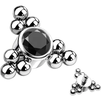 Piercing Atreya Titanová koncovka s vnitřním závitem se zirkonem a trojitými kuličkami Barva: Černá