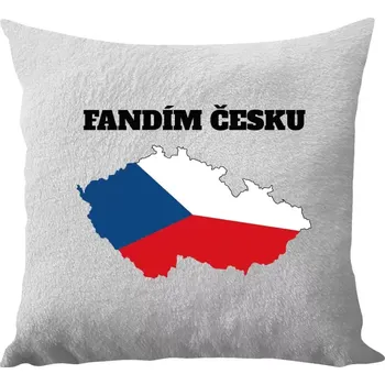 Polštář Polštář bílý 40x40 cm - dlouhý chlup Fandím Česku - vlajka ve tvaru ČR