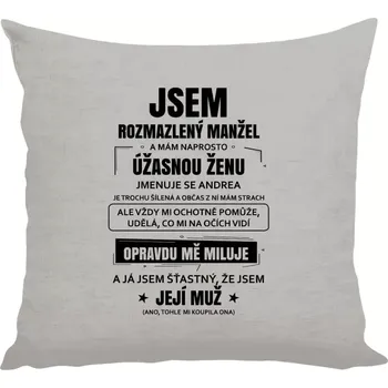 Polštář Polštář lněný 40x40 cm Rozmazlený manžel