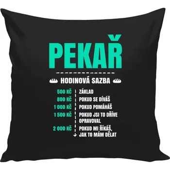 Polštář Polštář černý 40x40 cm Hodinová sazba - pekař
