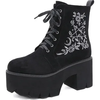 Dámské kozačky Semišové kotníkové boty s výšivkou GoodDayGirl Fashion Barva: Černá, Velikost: 36