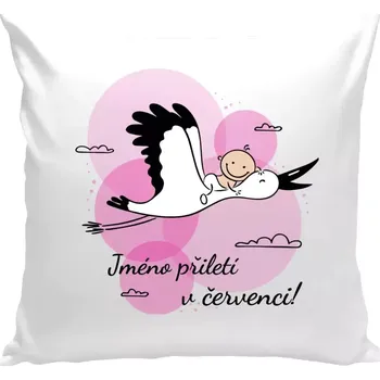 Polštář Polštář bílý 40x40 cm Jméno přiletí v měsíci