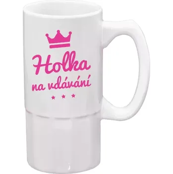 Sklenice Půllitr bílý vysoký Holka na vdávání