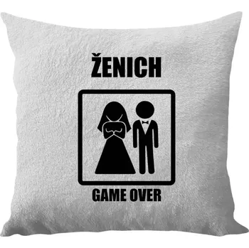 Polštář Polštář bílý 40x40 cm - dlouhý chlup Game over - ženich