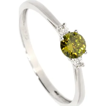 Prsten Zlatnictví Helios Prsten z bílého zlata se zirkonem barva olivín Velikost: 52, Váha: 1,15g