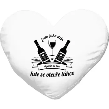 Polštář Polštář srdce 40x35 cm Jsem jako džin, objevím se tam, kde se otevře lahev