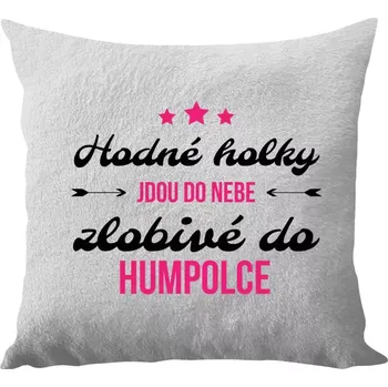 Polštář Polštář bílý 40x40 cm - dlouhý chlup Hodné holky jdou do nebe, zlobivé do... (vlastní město)