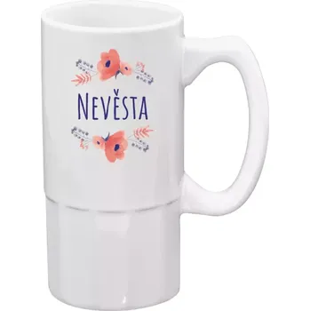 Sklenice Půllitr bílý vysoký Nevěsta - fialové květiny