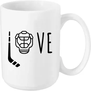 Hrnek 450 ml - bílý LOVE s hokejkou a helmou