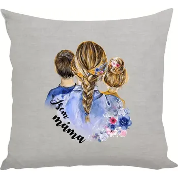 Polštář Polštář lněný 40x40 cm Jsem máma - kluk a holka