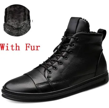 Pánská zimní obuv Kotníkové zimní boty kožené se šněrováním a plyšem Barva: Černá, Velikost: 48