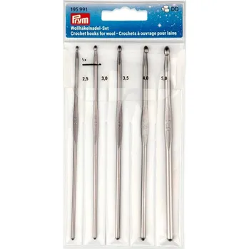 Jehlice PRYM Háčkovací jehlice na vlnu, 14 cm, 2,50-5,00 mm, stříbrnošedé