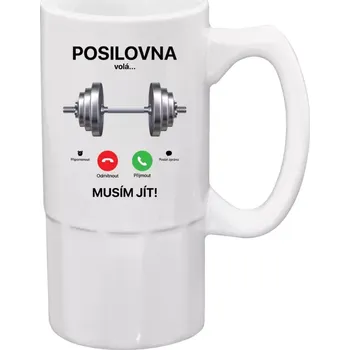 Sklenice Půllitr bílý vysoký Posilovna volá... musím jít!