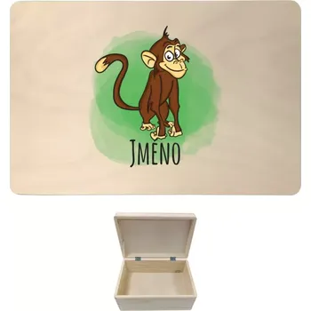 Úložný box Dřevěný box s víkem Opička
