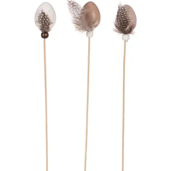 umělá květina Autronic Vajíčko plastové - zápich, s pírkem, 4cm. Cena za sáček (6ks) VEL7003 BR