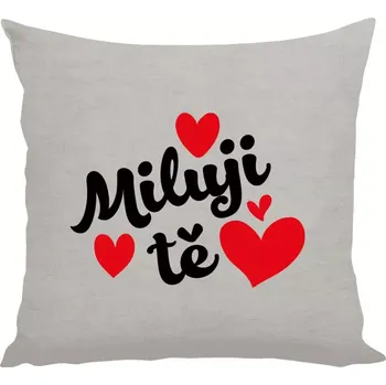 Polštář Polštář lněný 40x40 cm Miluji tě - srdíčka