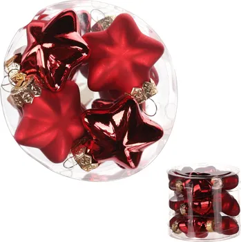 Vánoční dekorace Autronic Ozdoby skleněné- tvar hvězdy, červené, pr. 4cm, cena za 1 balení (12 ks) - VAK126-RED