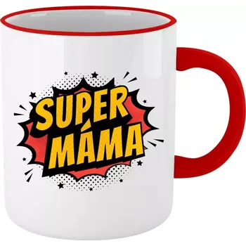 Hrnek pro maminku - Supermáma - bublina - červený lem a ucho 330 ml