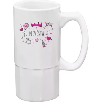 Sklenice Půllitr bílý vysoký Nevěsta - růžové ikonky
