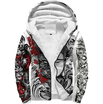 Pánská mikina Mikina s kožíškem 3D potisk Samurai Oni Mask Tattoo Velikost: 7XL, Barva (Varianta): teplá mikina na zip s kapucí 8