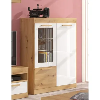 police Vitrína GATTON 2D, dub artisan/bílý lesk, 5 let záruka + vyzvednutí ZDARMA