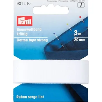PRYM Bavlněná stuha, pevná, 3 m x 20 mm, bílá, karta