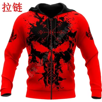 Pánská mikina Mikina s potiskem 3D lebka ďábel Velikost: 3XL, Barva (Varianta): mikina na zip s kapucí