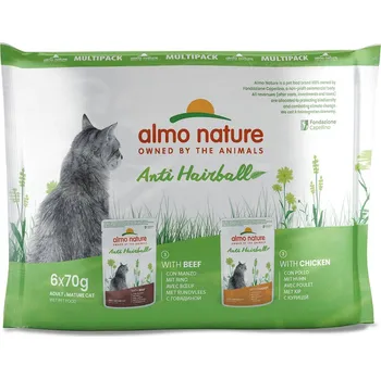 Krmivo pro kočku Almo Nature Holistic Anti Hairball Multipack s hovězím a kuřecím masem 2 × 6 × 70 g