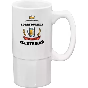 Sklenice Půllitr bílý vysoký Z hospody se vracím - Elektrikář