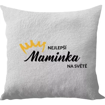 Polštář Polštář bílý 40x40 cm - dlouhý chlup Nejlepší maminka na světě - korunka