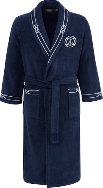 Soft Cotton Luxusní pánský župan MARINE MAN v dárkovém balení, Tmavě modrá, 450 g / m², Česaná prémiová bavlna 100%, Dlouhý - vel. M, námořnický vzor