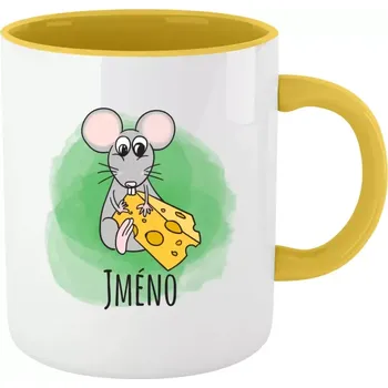 Hrnek pro děti - Myška - žlutý vnitřek a ucho 330 ml