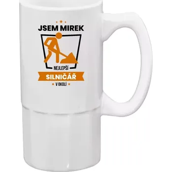 Sklenice Půllitr bílý vysoký Nejlepší v okolí - silničář