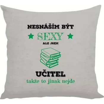 Polštář Polštář lněný 40x40 cm Nesnáším být sexy, ale jsem učitel