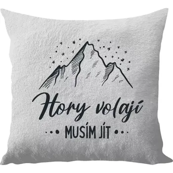 Polštář Polštář bílý 40x40 cm - dlouhý chlup Hory volají, musím jít